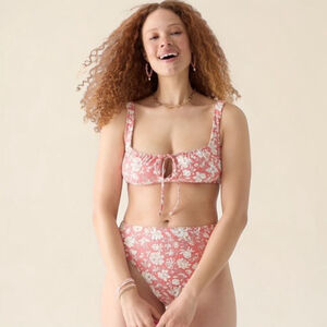 J.Crew Tie Front Square Neck Floral Bikini Matching Set XL NWT Swimsuit